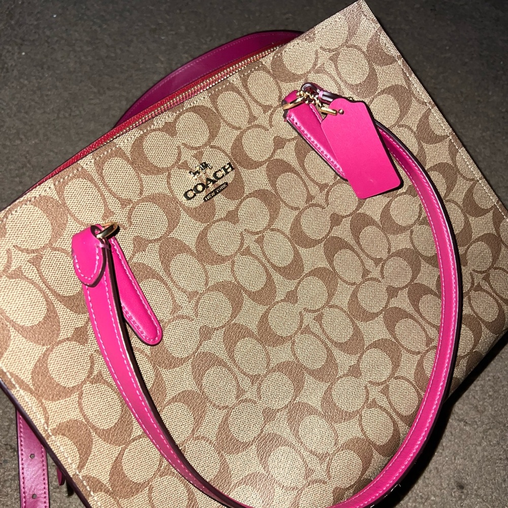 Coach Carryall Bag Tote Khaki/Fuschia